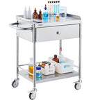 VEVOR Stainless Steel Utility Cart with Wheels - Medical/Dental Lab Cart - 2 Shelves/1 Drawer
