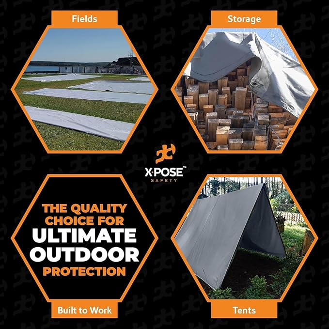 Heavy Duty Silver Poly Tarp 15' X 20' - Bulk Half Pallet (60 Pack) - Multipurpose Protective Cover - Durable, Weather Proof & Tear Resistant - 12 Mil Thick Polyethylene - by Xpose Safety
