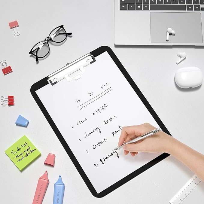 Hongri Plastic Clipboard with Pen Holder, Black 8.5x11 Letter Size Clip Board for Classroom, Office, Students, Nurses and Women, Low Profile Clip, Size 12.5 x 9 in(Pack of 6)