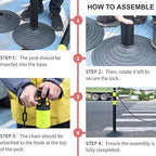 6 Pack Traffic Delineator Post Cones with Plastic Chain Crowd Control Barriers - Expandable 40" Traffic Control Cones, 6 x 6.6 Ft Chains for Indoor & Outdoor Use (Red-Rubber Base)
