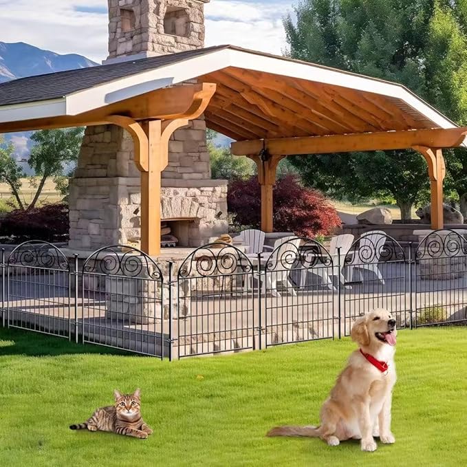 Tall Garden Fence Animal Barrier with Gate, 32 in(H) 16 Panels Garden Fences and Borders for Dogs, Dog Fence Outdoor for Yard, Total Length 35 Ft Metal Temporary Fencing│Patented