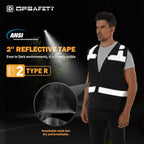 Reflective Safety vest With back plan pocket,High visibility Class 2 Heavy Duty Surveyor Vest with Zipper,Hi Vis Vest ANSI/ISEA Standard, Construction Work Vest for Men＆Women(Black,XL)