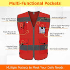 TCCFCCT Mesh Work Vest for Men Women 9 Pockets High Visibility Safety Vest with Reinforced Sewing, Hi Vis Reflective Vest for Workers, Surveyors, Meets ANSI/ISEA, (Red, 4X-Large)