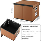Huolewa File Organizer Boxes with Lids, Collapsible Faux Leather Hanging File Folder Box Organizer with Plastic Slide, Decorative Home/Office Filing System Boxes for File and Folders Storage