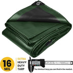 PROTARP Extra Heavy Duty 16 Mil Tarp Cover, Waterproof, UV Resistant, Rip and Tear Proof, Poly Tarpaulin with Reinforced Edges for Roof, Camping, Patio, Pool, Boat. (Green/Black 10′ X 10′)