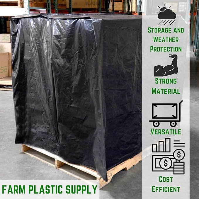 Farm Plastic Supply - Black Pallet Covers - 3 Mil - (55" x 53" x 75") - Heavy Duty Construction Grade Strength Pallet Bags, Pallet Covers, Polyethylene Pallet Bags, and Pallet Storage (25 Pack)