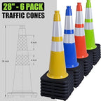 Fluorescent Orange/Green PVC Traffic Cones, Heavy Black Base Parking Lot Cone Structurally Stable Weatherproof Road Construction Safety Cones (4, Green, 28" Large)