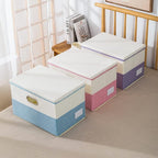 PRANDOM Collapsible Storage Bin with Lid [3-Pack] Fabric Foldable Storage Box Organizer Container Basket Cube with Cover for Home Bedroom Closet Office Nursery Blue&Cream(14.9x9.8x9.8)