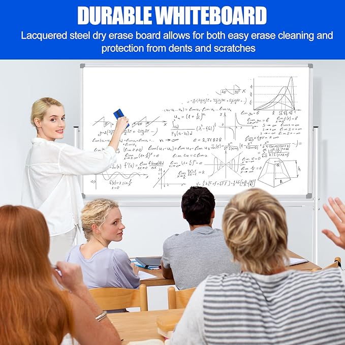 Large Rolling White Boards on Wheels 60 X 48 Magnetic Dry Erase Board with Stand, Double-Sided Mobile Whiteboard with Stands, 5' x 4' White Board with Eraser & Marker & Magnet & Calendar