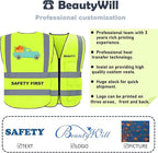 BeautyWill Safety Vest 10 Pack Customize Logo Class 2 High Visibility Reflective Vest with 5 Pockets Construction Security Work Vest ANSI/ISEA Standards