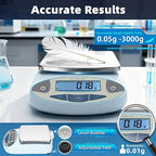 Lab Scale 3000g x 0.01g,13 Unit 0.01g Accuracy High Precision Digital Analytical Balance, Electronic Laboratory Precision Gram Scale Digital Kitchen/Jewelry/Scientific Scale