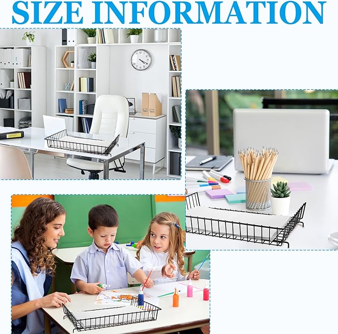 Hicarer 2 Pcs Metal Paper Tray 11 x 17 Inch Iron Wire Grid Desk File Document Letter Tray 11 x 17 Paper Desk Organizer Wide Entry Basket for Office Home (Black)
