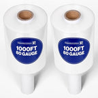 International Plastics Co. 2 Pack of 5" Plastic Stretch Film Wrap with Handles 1000 feet Each 500% Stretch Ability