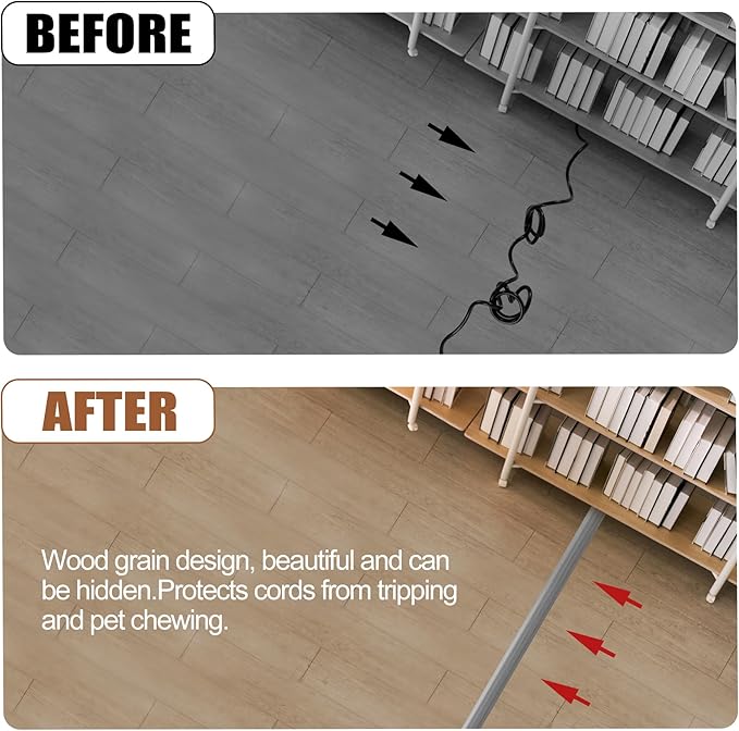 MYFAMIREA 5FT Floor Cord Cover for Wire Self Adhesive Cable Cavity Management PVC Extension Cord Hider Power Floor Wire Protector Cover Prevent Cable Trip for Office Home Outdoor (Gray Wood, 1.97'')