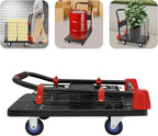 2 in 1 Platform Truck Cart, 330lbs Capacity Hand Moving Cart 28.35 x 18.9 in Foldable Dolly with Cage & Swivel Wheels for Warehouse Shopping Groceries Moving