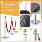 8Pcs Stainless Steel Stanchion Posts with 5ft Red Velvet Ropes - Crowd Control Barriers & Queue Line Kit with 26ft Red Carpet for Wedding, Party, Theater Supplies