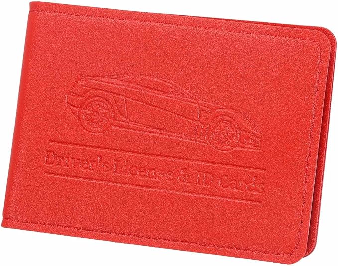 HARFINGTON Car Registration and Insurance Holder PU Leather Vehicle Glove Box Organizer Storage Accessories Car ID Holder with 4 Pockets for License ID Card Bank Card Documents, Red