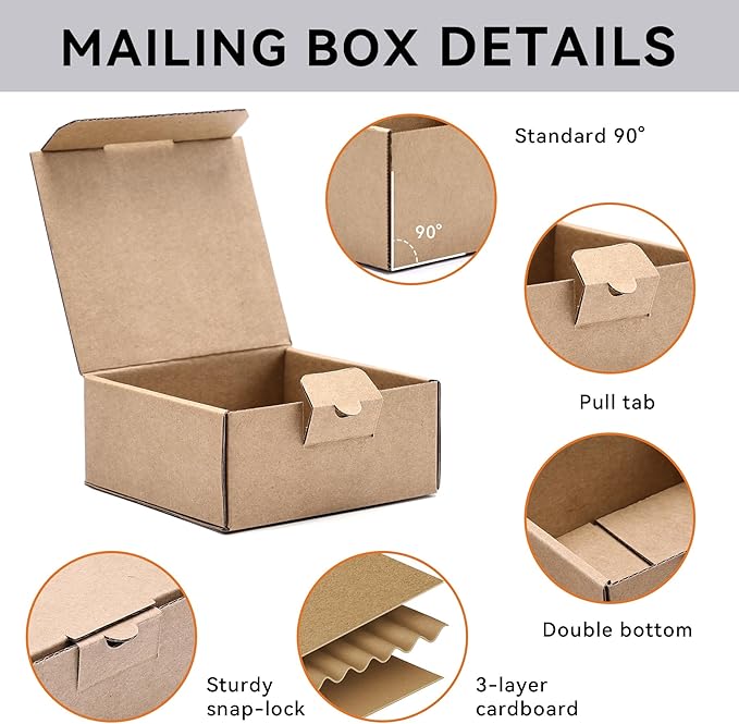 Small Shipping Boxes 3.5x3.3x1.6 Inches, 25-Pack Brown Corrugated Cardboard Gift Boxes for Mailing, Packaging & Storage