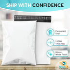 Shop4Mailers 9 x 12 Glossy White Plastic Self Seal Poly Mailer Flat Bags Waterproof Shipping Envelope 2.17 Mil for Apparel, Clothes, Shirts, Books – Permanent Adhesive Seal (1000 Pack)