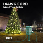 Outdoor Power Strip Waterproof, 10 FT Extension Cord, 6 Grounded Outlets for Christmas Decorations and Inflatables, 15A/1875W, ETL Listed