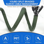 Split Braided Cable Sleeve，Flexible Wire Loom Tubing, Automotive Cord Protector Pet Proof, Cable Management for Computer TV Electric Wires Harness 16ft (Dark Green, 13mm（1/2")