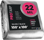 PROTARP Extreme Heavy Duty 22 Mil Tarp Cover, Waterproof, UV Resistant, Rip and Tear Proof, Poly Tarpaulin with Reinforced Edges for Roof, Camping, Patio, Pool, Boat. (Silver/Black 100′ X 100′)
