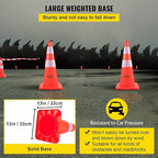 VEVOR Safety Cones, 10PCS 28" Traffic Cones, PVC Orange Construction Cones, 2 Reflective Collars Traffic Cones with Weighted Base and Hand-Held Ring Used for Traffic Control, Driveway Road Parking