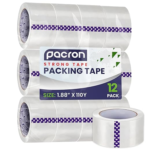 Clear Packing Tape - 12 Heavy-Duty Wrapping Tape - 110-Yard Length, 1320 Total Yards 1.88-Inch Wide Strong Adhesive Rolls for Moving Boxes, Office Packaging, Storage Organization & Warehouse Shipping