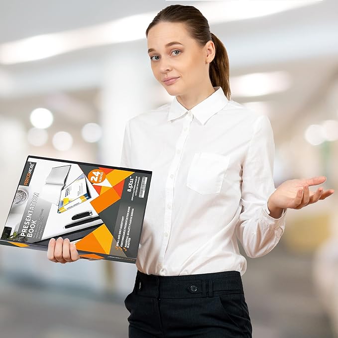Performore 24-Pocket Presentation Book Folder | 8.5" x 11" Plastic Display Binder with Spill-Proof Clear Sleeves | Archival Acid-Free Portfolio for Certificates, Reports, and Documents (Black)