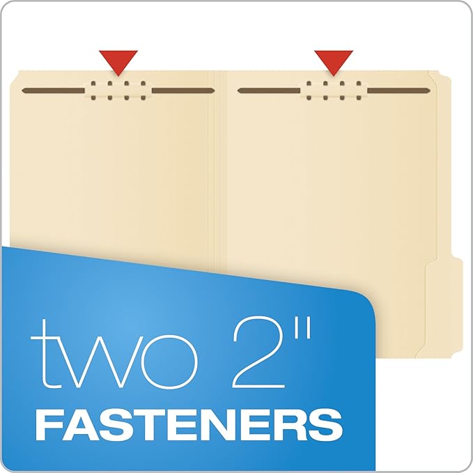Pendaflex Fastener Folders, 2 Fasteners, Letter Size, Manila, 1/3 Cut Tabs, in Left, Right, Center Positions, 50 Per Box (FM213) (Pack of 5)