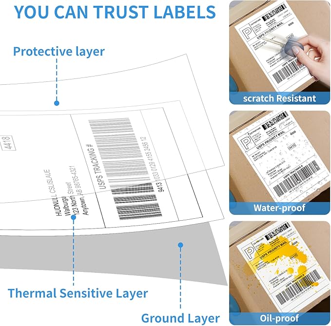 20 Rolls 4x6 Direct Thermal Shipping Labels 250 Labels/Roll Compatible with Zebra 2844, 2843, 2844z Eltron, Address Label for Logistics E-Commerce Mailing Warehouse Thermal Label for FBA USPS