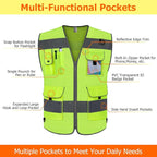 TCCFCCT Mesh Safety Vest 9 Pockets High Visibility Reflective Safety Vest for Men Women, Hi Vis Work Vest with Reflective Strips, Meets ANSI/ISEA Standards, (Yellow, 3X-Large)