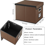 Huolewa File Organizer Boxes with Lids, Collapsible Faux Leather Hanging File Folder Box Organizer with Plastic Slide, Decorative Home/Office Filing System Boxes for File and Folders Storage