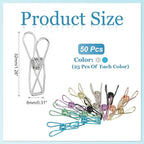 PATIKIL 50Pcs Paper Office Binder Clips, 1.26" Small Metal Wire Hollow Out Paper Clamps Long Tail Binder Clips for Photo Clothes Hanging Office Home Kitchen Food Package, Silver/Blue