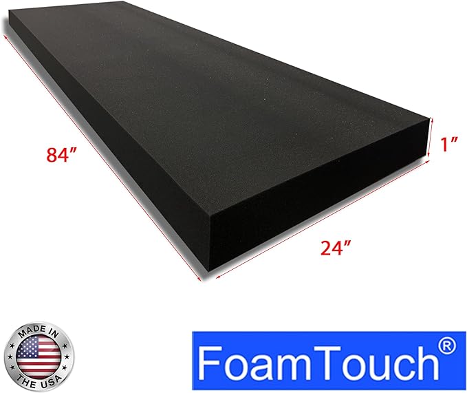 FoamTouch 1" Thick x 24" Wide x 84" Long Charcoal High Density Foam, Charcoal Foam Ideal for Couch Cushion, Bench Cushion, Seat Replacement, Wheelchair Seat Cushion and More