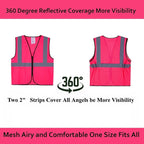 Pink Safety Vests 10 Pack - Reflective High Visibility Construction ANSI Class 2 Work Vests for Men,Woman with Zipper,Hi Vis Mesh and Neon Silver