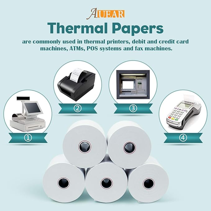 AUEAR, Thermal Cash Register POS Paper Rolls, 2 1/4" x 230' - BPA Free (200 Pack)
