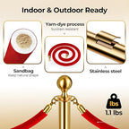 8pcs Sturdy Gold Stanchion Posts and 8pcs High Quality Red Carpet Velvet Ropes, Water/Sand/Concrete Fillable Leakproof Base, Crowd Control Barriers for Birthday, Prom, Business, Wedding