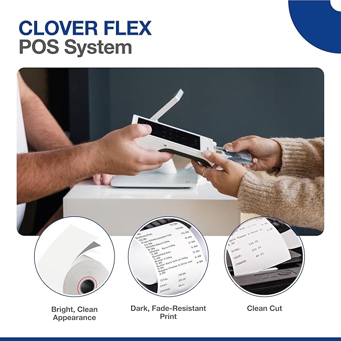 Clover Flex Paper Rolls - 50 Rolls - 2 1/4'’ x 50’- 48 GSM - Clover Flex Receipt Paper Compatible for C401, C403, C405 and C406 POS Machines - BPA Free Material