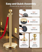 VEVOR Stanchions and Velvet Ropes 8Pcs, Hollow Base with Stainless Steel Post, 6 Red Velvet Ropes and Posts, Crowd Control Barriers Gold Stanchions, Red Carpet Runner Poles for Party Supplies