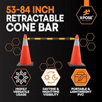 Retractable Barrier for Safety Traffic Cones - 53" to 84" - 2" OD - Large Yellow & Black Bar Barricade Bulk Half Pallet 360 Pack for Road Construction, Parking,Warning,Security Divider by Xpose Safety
