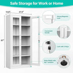 Metal Storage Cabinet with Lock and Glass Doors,Glass Display Cabinet,67" Tall White Storage Cabinets,Locking Curio Cabinets with 5 Shelves for Collectibles,Home,Office,Living Room