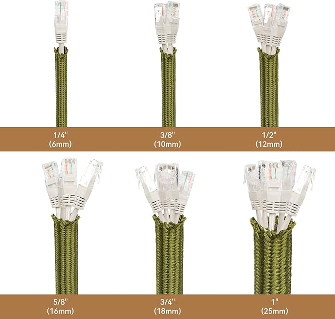 Polyamide Cable Sleeve, 10ft Flexible Expandable Braided Sleeving, Cable Management Sleeve for TV Computer Office Home Entertainment (Green, 1/2")