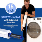 International Plastics Co. 70 Gauge 15" Plastic Stretch Film/Wrap with Extended Handles 1000ft Clear Moving Industrial Packing Heavy Duty Shrink Cling Durable Furniture (Extended Handles, 4 Pack)