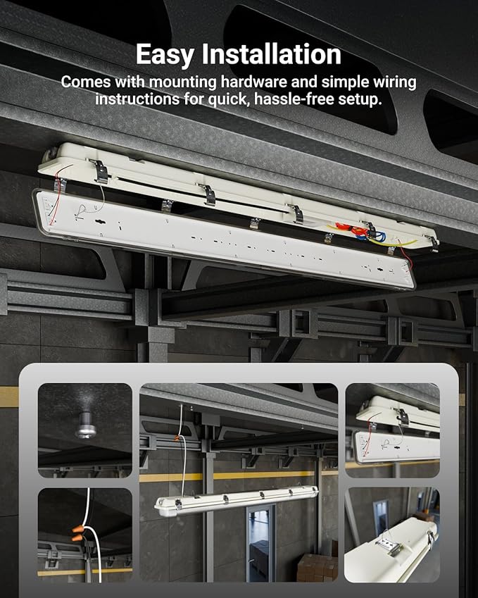 Sunco LED Ready Fixture for Garage Ceiling, 4ft Shop Lights Holds 2 LED Tube Lights, Non-Dimmable, Surface Mount, Works with Type B and Hybrid Tubes, 120-277V, Wet Rated ETL 2 Pack