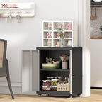 GREATMEET Garage Cabinets with Wheels,Small Storage Cabinet with Doors and Adjustable Shelves，Locking Metal Garage Storage Cabinets for Home Office Utility Room