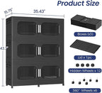 150Gal Exra Large Stackable Storage Bins with Lid, 600QT Collapsible Storage Box with 6x Wheels, Folding Plastic Cabinet Container with Door Drawer for Home Kitchen Office Dorm, 3Pack Black