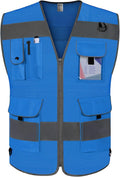 TCCFCCT Mesh Reflective Safety Vest 9 Pockets High Visibility Vest for Men Women, Hi Vis Reflective Work Vest for Safety, Meets ANSI/ISEA Standards, (Blue, XX-Large)