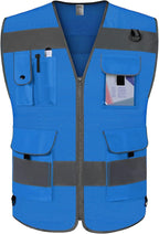 TCCFCCT Mesh Reflective Vest 9 Pockets High Visibility Safety Vest for Men Women, Hi Vis Construction Vest with Reflective Strips, Meets ANSI/ISEA Standards, (Blue, Small)