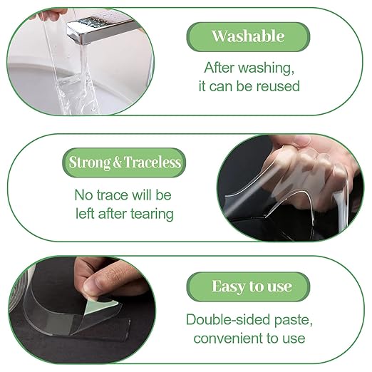 Clear Double Sided Tape(1 in x 15 ft) Extra Long Mounting Tape,Strong Adhesive,Residue-Free for Hanging Pictures, Mounting Decor